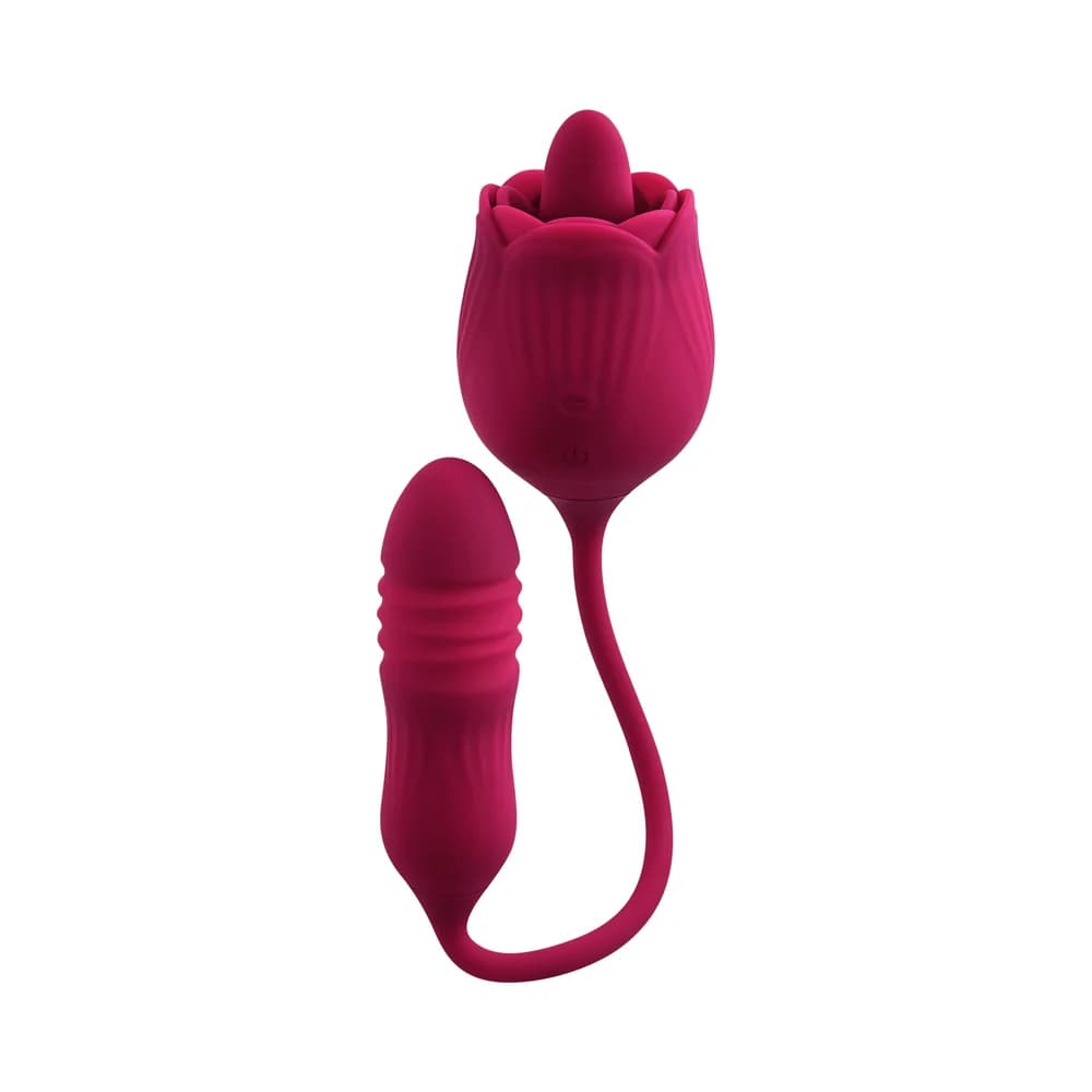 Evolved Wild Rose Rechargeable Dual-Ended Silicone Thrusting Egg & Flicking Tongue Vibrator Red thumbnail 5