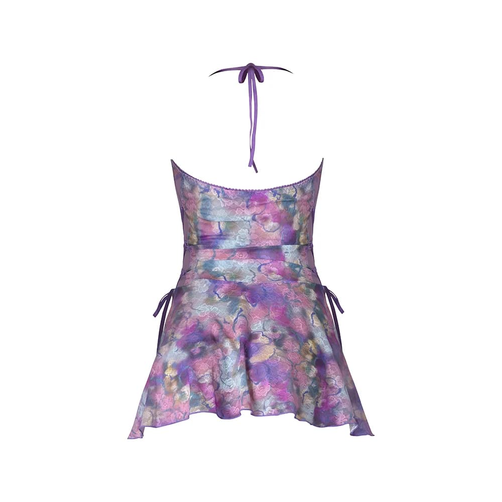 Magic Silk Wisteria Mist Halter Babydoll & G-Set Floral L/XL thumbnail 7