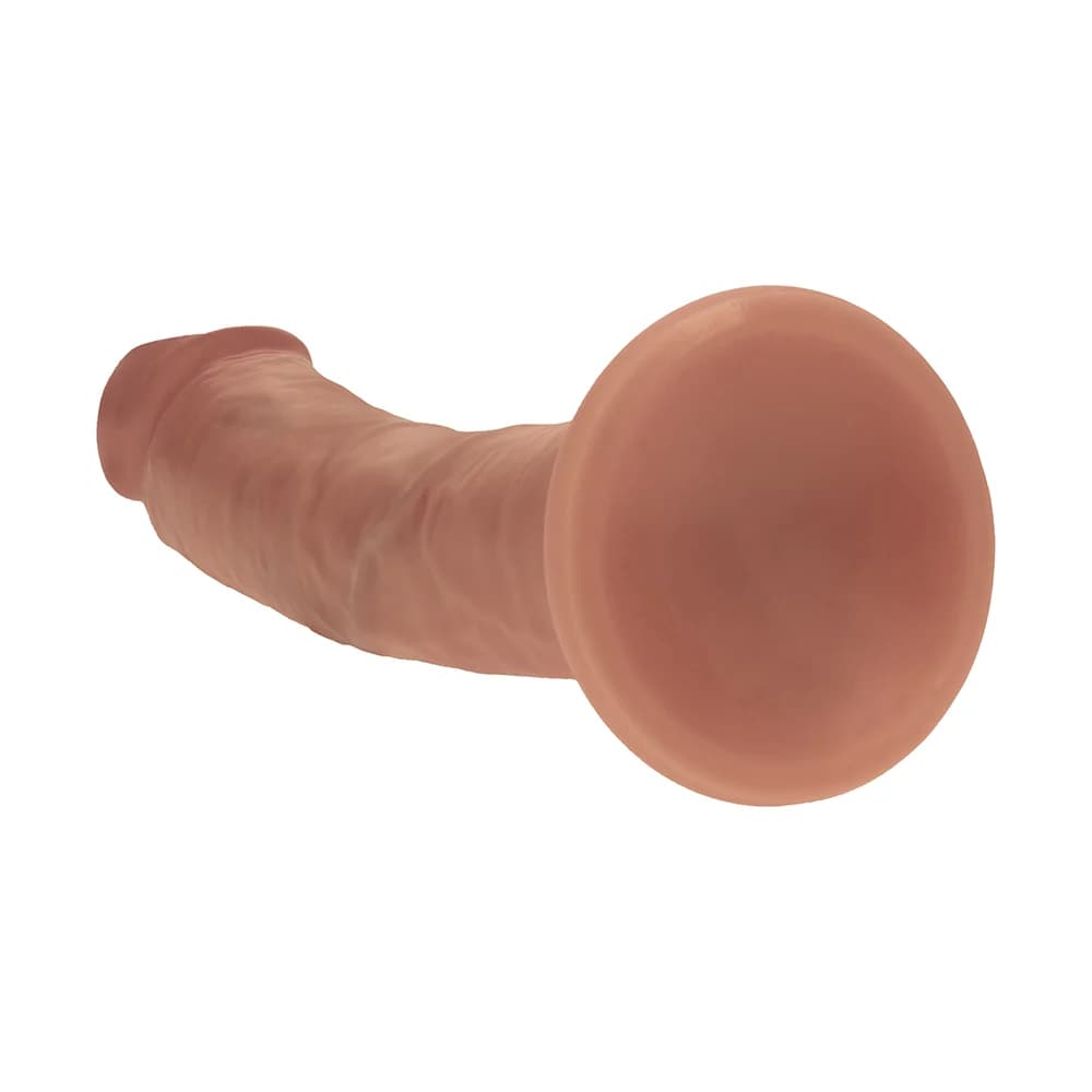 Realrock Dual Density Silicone Realistic Curved Dildo 8 in. Tan thumbnail 5