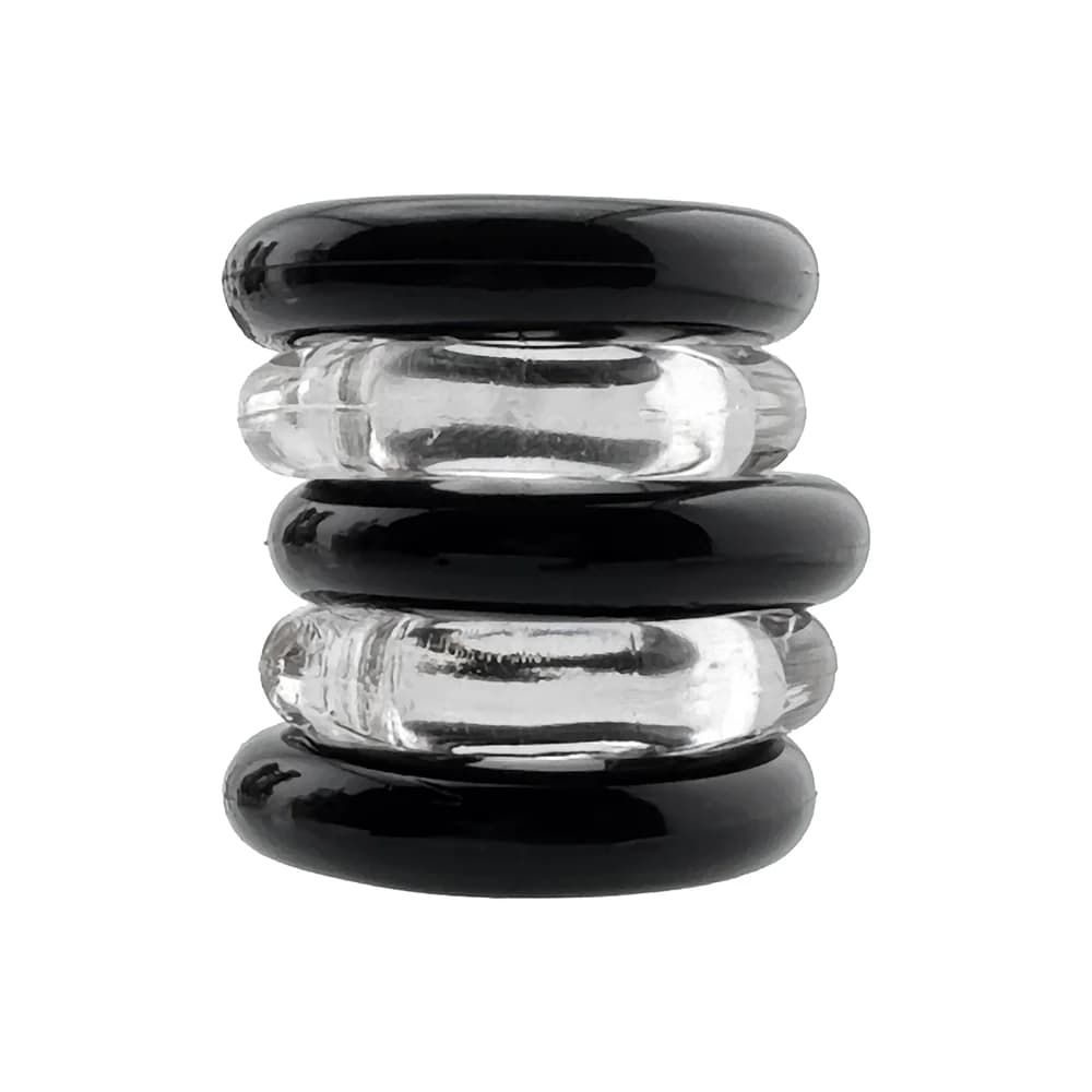 Hunkyjunk Jacker 5-Stack Five-Pack Tube Super-Strong Cockrings Clear/Black thumbnail 2