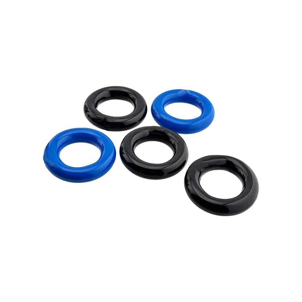 Hunkyjunk Jacker 5-Stack Five-Pack Tube Super-Strong Cockrings Blue/Black thumbnail 3