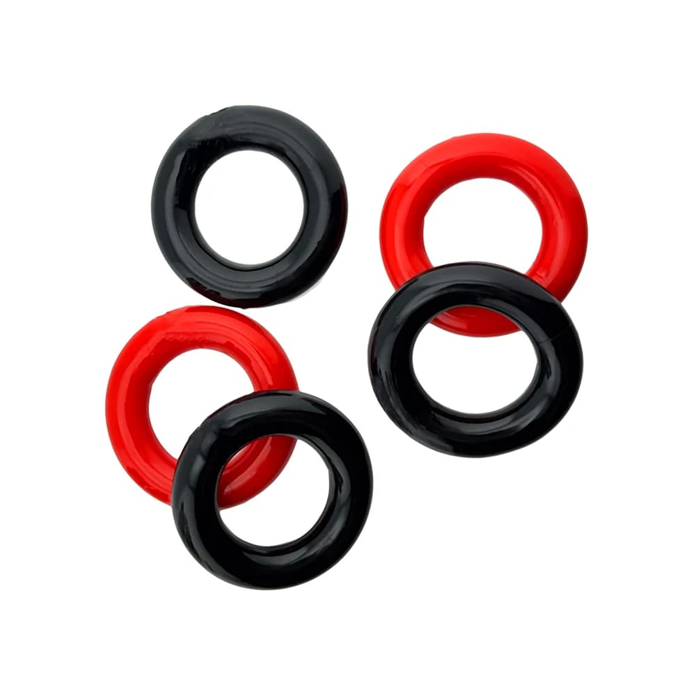 Hunkyjunk Jacker 5-Stack Five-Pack Tube Super-Strong Cockrings Red/Black thumbnail 4